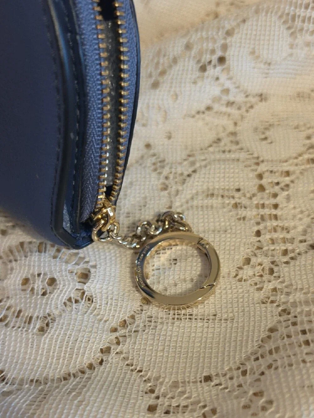 kate spade blue leather keyring coin pouch with gold logo